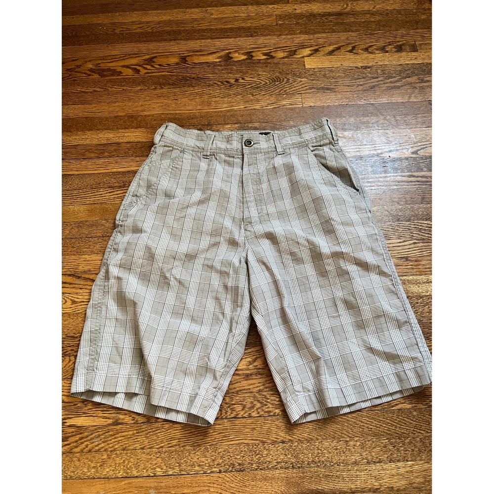 Billabong Mens Plaid Walk Shorts Tan‎ White Size 31 Flat Front Casual Summer